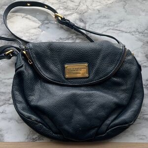 Marc Jacobs Navy Blue Leather Crossbody Bag with Gold Accents